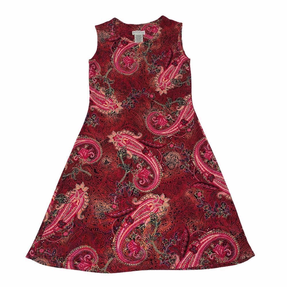 WHITE Stag Red Pink Paisley Sleeveless Dress Small - Picture 5 of 8